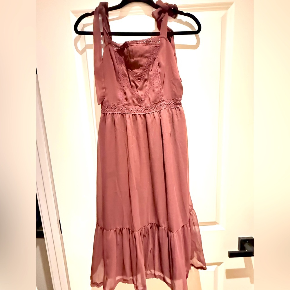 Abercrombie & Fitch Dress‎ Tie Strap Maroon Burgandy Lace Trim Casual Size S